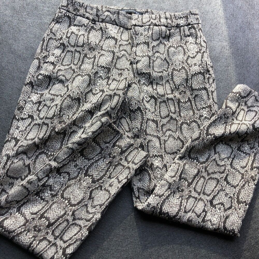 Zara Snake Print Pants Size 4 Mid Rise Animal Print gray black 27" inseam A12